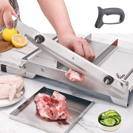 Bone Rib Cutter Chicken Chopper 13.5 Inch Double Blade (KD0288) | Meat Bone Cutter Machine, Manual Frozen Meat Slicer, Heavy Duty Guillotine, Biltong Cutter for Korean BBQ Shabu Hot Pot