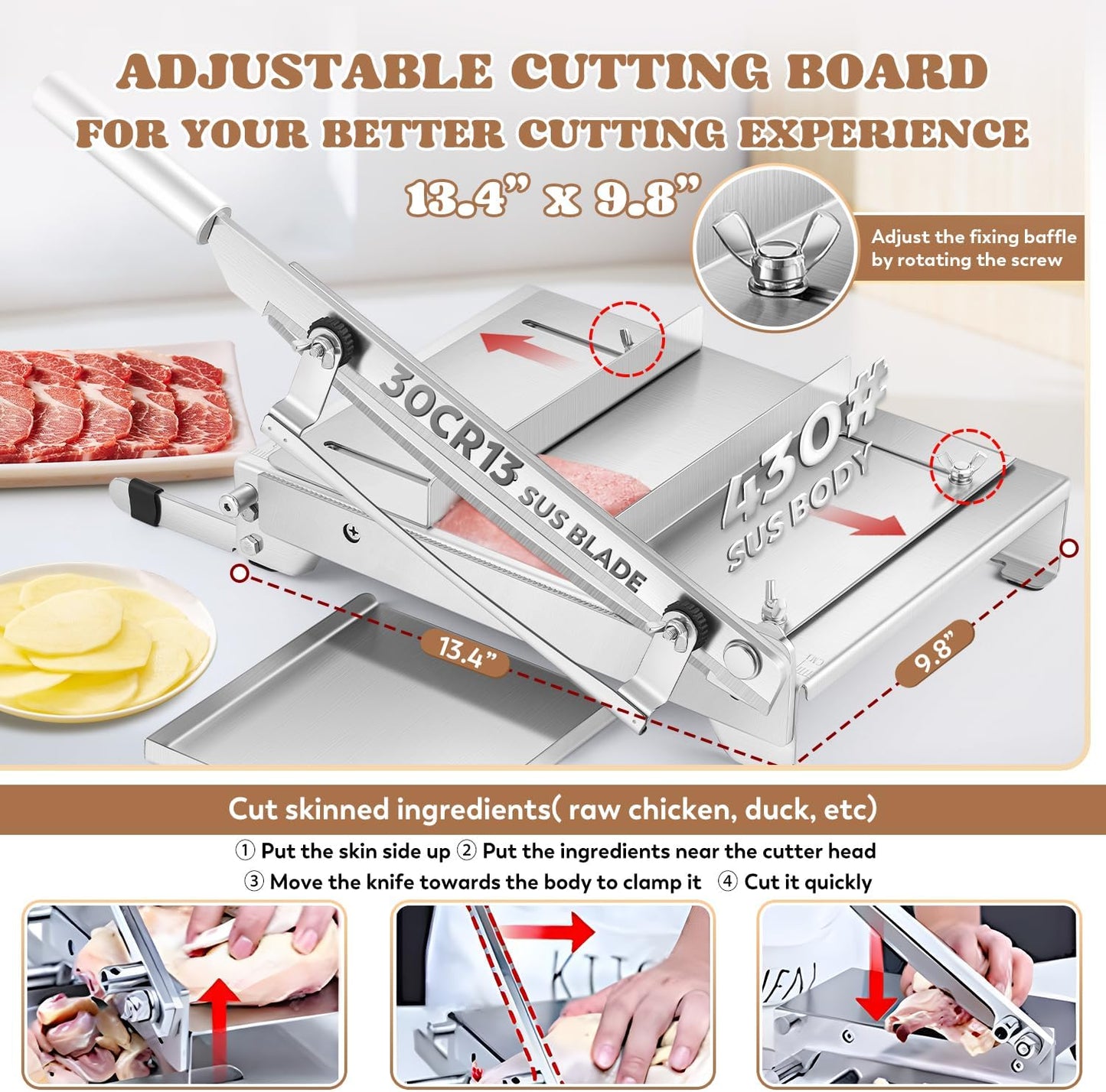 Bone Rib Cutter Chicken Chopper 13.5 Inch Double Blade (KD0288) | Meat Bone Cutter Machine, Manual Frozen Meat Slicer, Heavy Duty Guillotine, Biltong Cutter for Korean BBQ Shabu Hot Pot