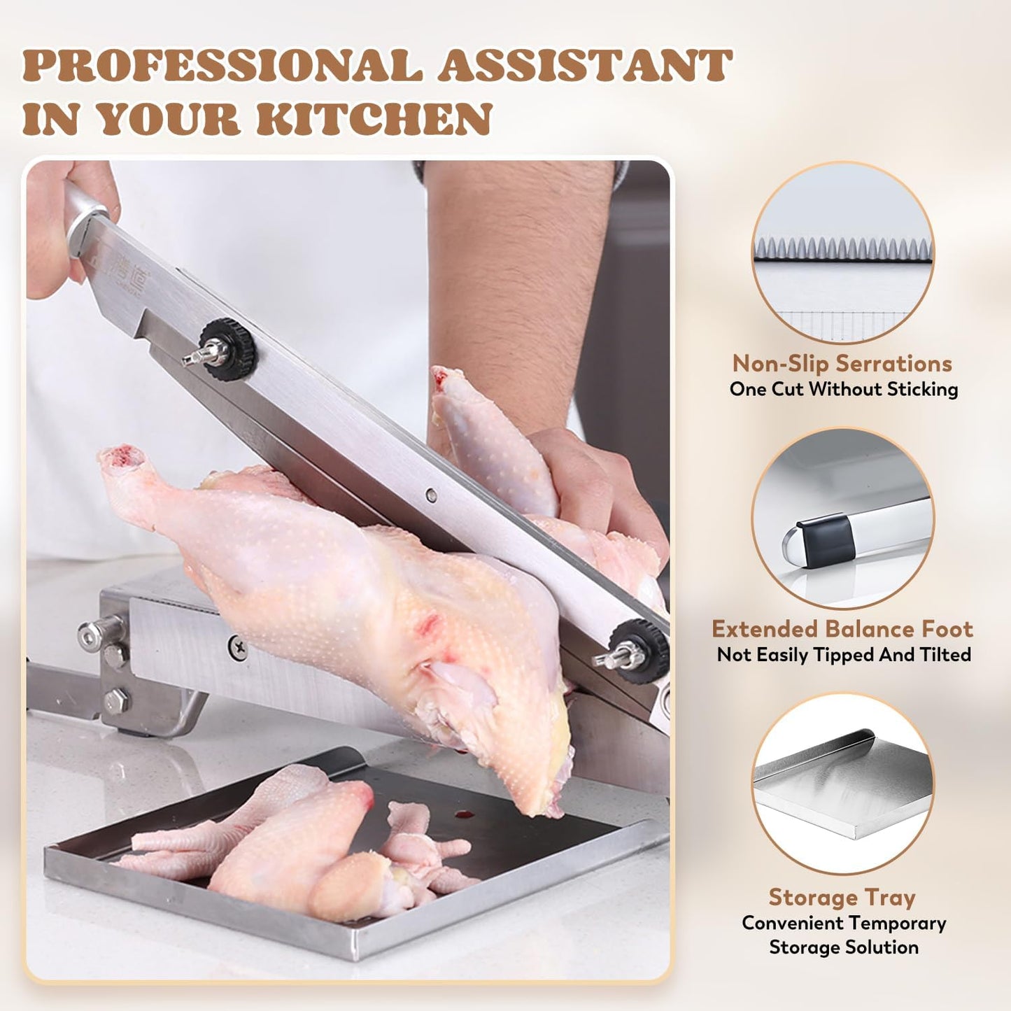 Bone Rib Cutter Chicken Chopper 13.5 Inch Double Blade (KD0288) | Meat Bone Cutter Machine, Manual Frozen Meat Slicer, Heavy Duty Guillotine, Biltong Cutter for Korean BBQ Shabu Hot Pot