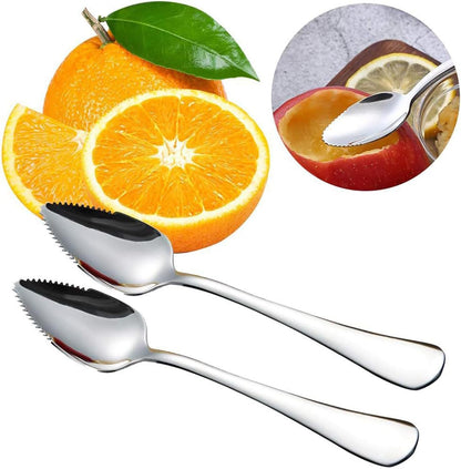 AMZLYSDOK Silver Kitchen Tool, Grapefruit Spoon & Knife Set, Stainless Steel Grapefruit Spoon Utensil with Serrated Edge, Multi-Use for Citrus, Kiwi, Dessert, Avocado & More (3 Pieces)