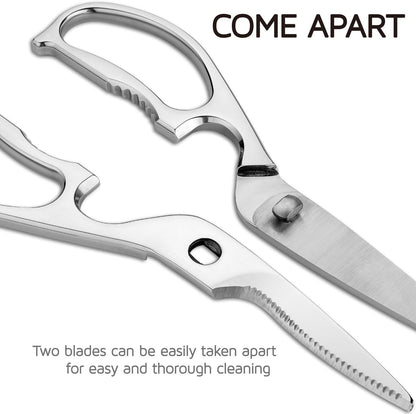 Come Apart Kitchen Shears , Multi-purpose Heavy Duty German Stainless Steel Food Scissors for Cutting Meat Poultry Chicken Vegetable, Durable One Piece Construction, Mirror Finish