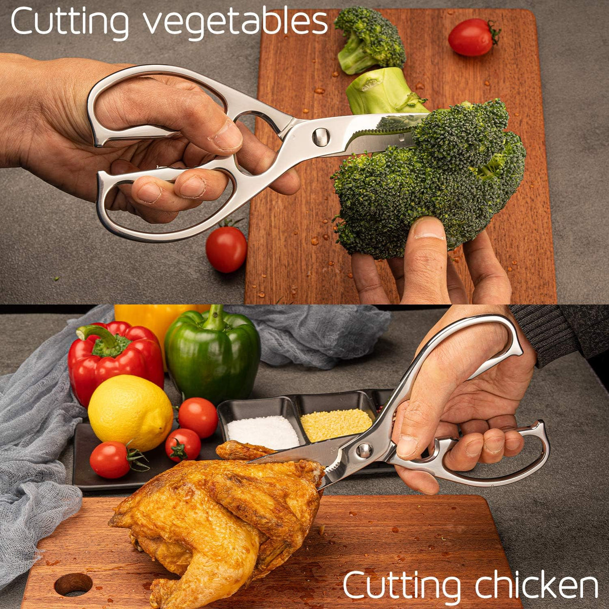 Come Apart Kitchen Shears , Multi-purpose Heavy Duty German Stainless Steel Food Scissors for Cutting Meat Poultry Chicken Vegetable, Durable One Piece Construction, Mirror Finish