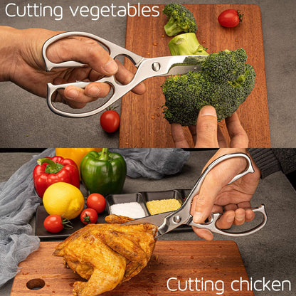 Come Apart Kitchen Shears , Multi-purpose Heavy Duty German Stainless Steel Food Scissors for Cutting Meat Poultry Chicken Vegetable, Durable One Piece Construction, Mirror Finish