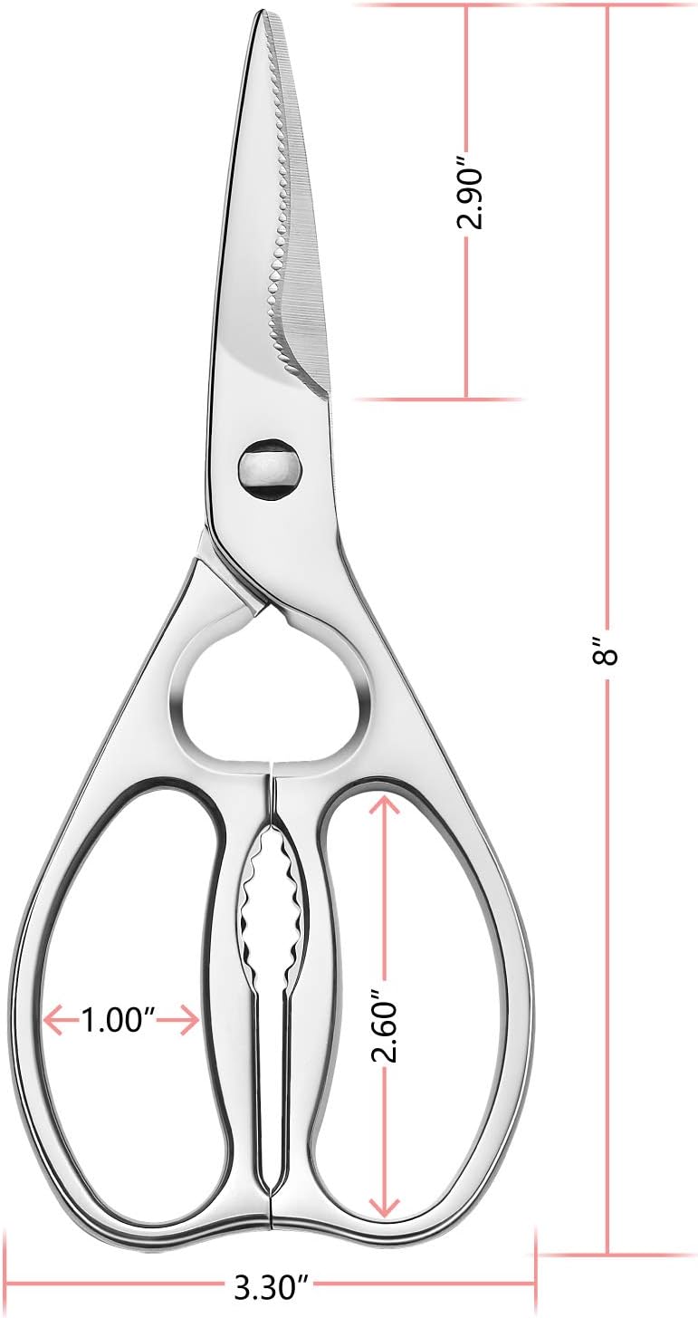 Come Apart Kitchen Shears , Multi-purpose Heavy Duty German Stainless Steel Food Scissors for Cutting Meat Poultry Chicken Vegetable, Durable One Piece Construction, Mirror Finish