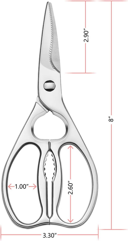 Come Apart Kitchen Shears , Multi-purpose Heavy Duty German Stainless Steel Food Scissors for Cutting Meat Poultry Chicken Vegetable, Durable One Piece Construction, Mirror Finish