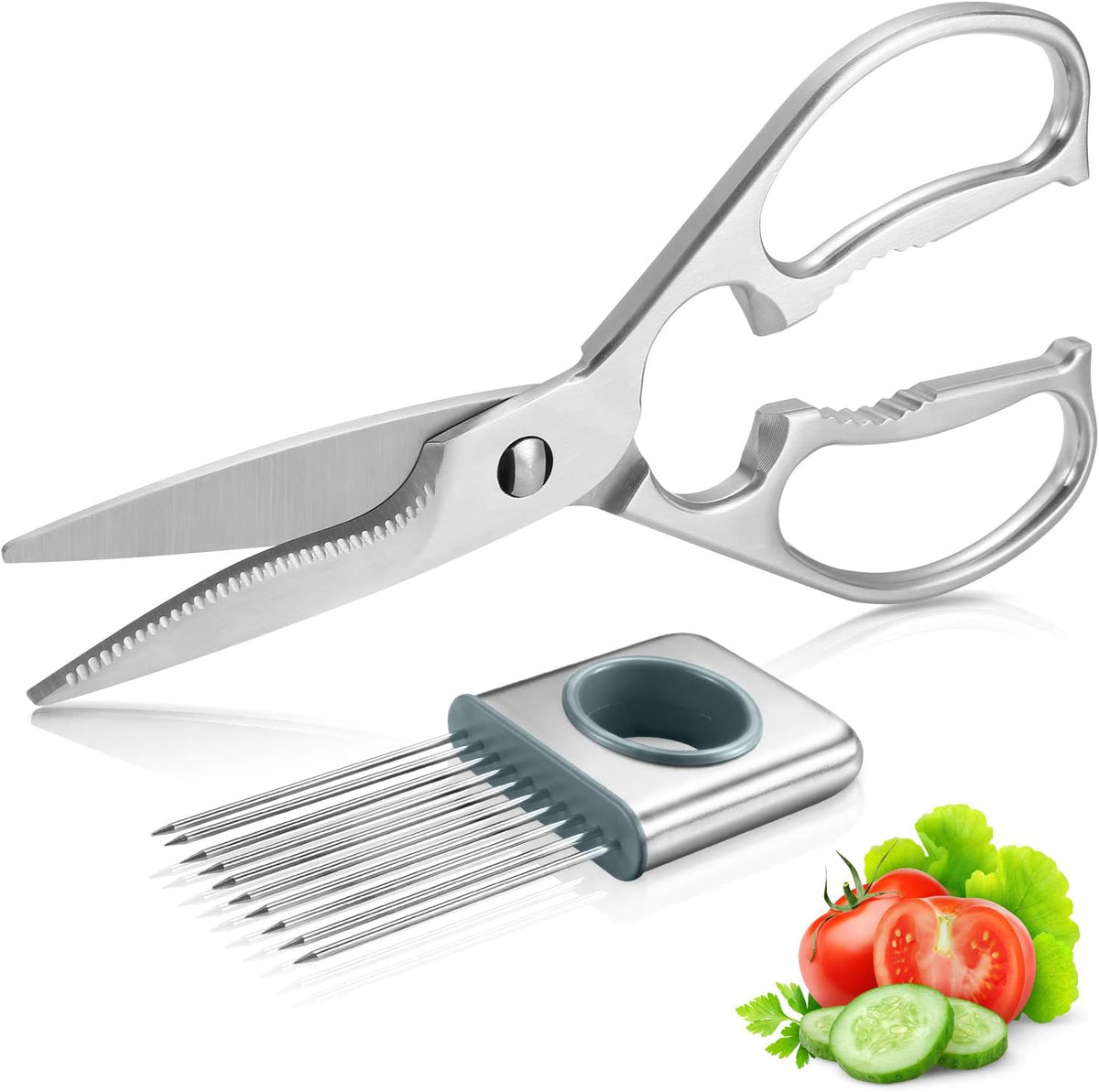 Come Apart Kitchen Shears , Multi-purpose Heavy Duty German Stainless Steel Food Scissors for Cutting Meat Poultry Chicken Vegetable, Durable One Piece Construction, Mirror Finish