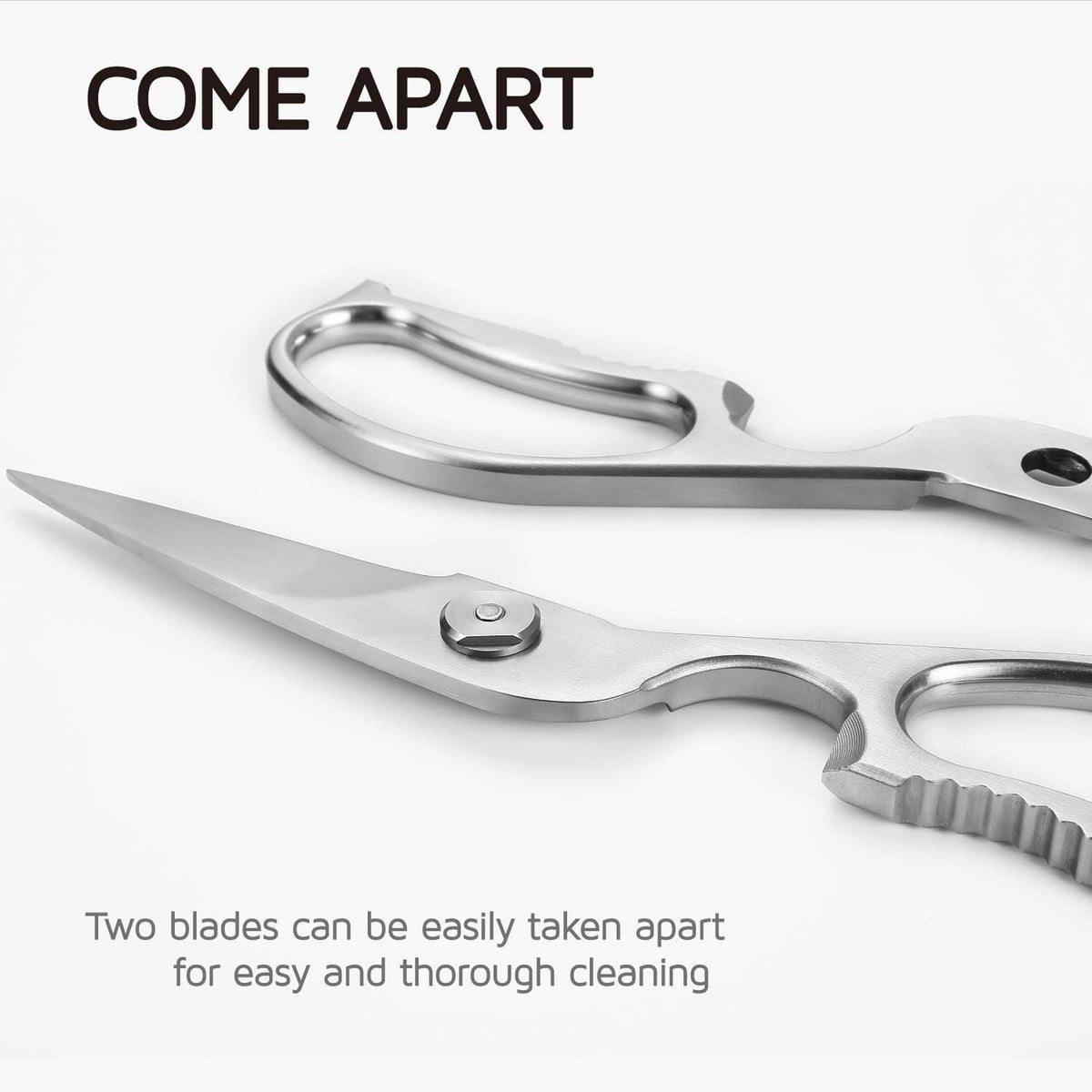 Come Apart Kitchen Shears , Multi-purpose Heavy Duty German Stainless Steel Food Scissors for Cutting Meat Poultry Chicken Vegetable, Durable One Piece Construction, Mirror Finish