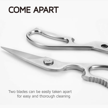 Come Apart Kitchen Shears , Multi-purpose Heavy Duty German Stainless Steel Food Scissors for Cutting Meat Poultry Chicken Vegetable, Durable One Piece Construction, Mirror Finish