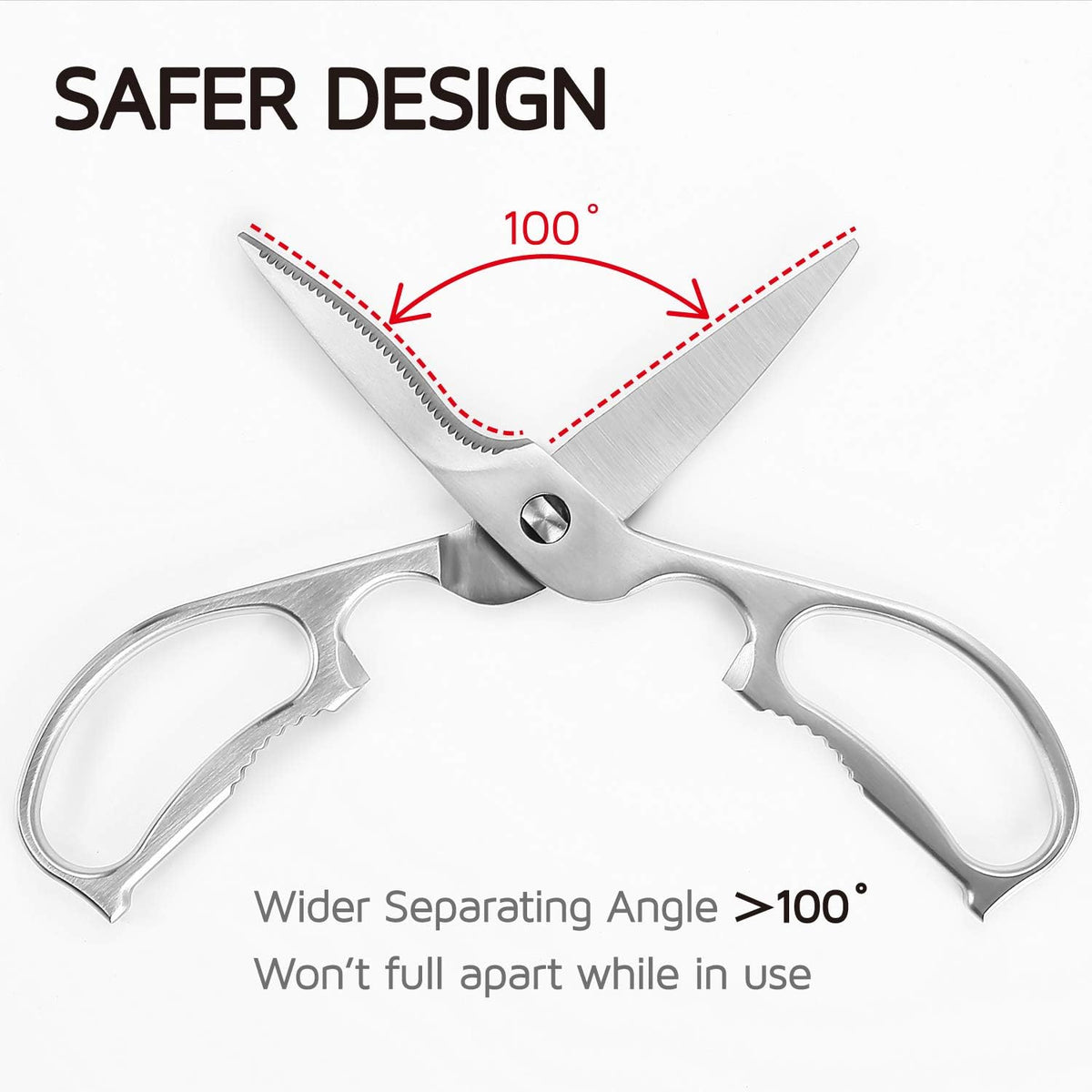 Come Apart Kitchen Shears , Multi-purpose Heavy Duty German Stainless Steel Food Scissors for Cutting Meat Poultry Chicken Vegetable, Durable One Piece Construction, Mirror Finish