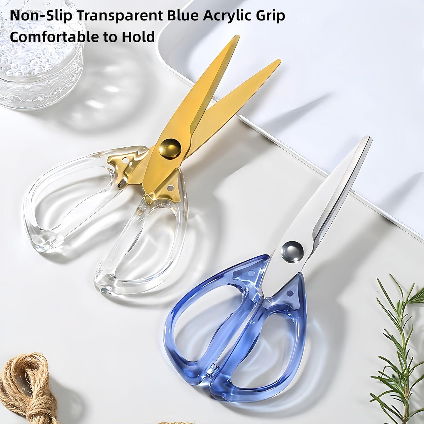 Kitchen Shears Scissors&Sharp Scissors, 8.0inch Cooking Scissor-Meat and Poultry Shears, Dishwasher Safe, Acrylic Handel Scissors All Purpose Stainless Steel Utility Scissor (White)