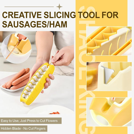 Hot Dog Slicing Tool Stainless Steel Hot Dog Slicer for Perfect Cuts Yellow | Great for Grilling, Air Fryer, Oven & Microwave – Fun BBQ Kitchen Tool