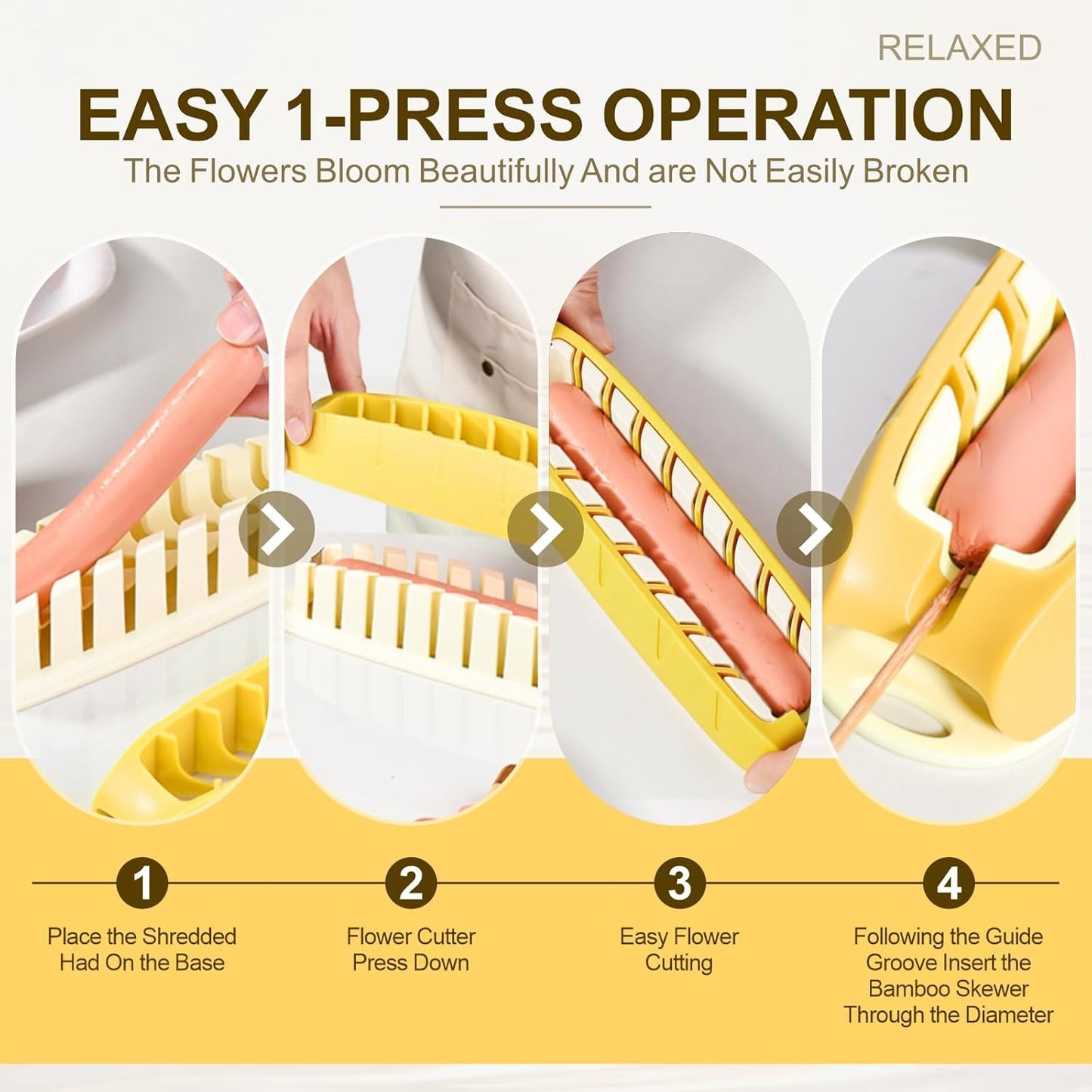 Hot Dog Slicing Tool Stainless Steel Hot Dog Slicer for Perfect Cuts Yellow | Great for Grilling, Air Fryer, Oven & Microwave – Fun BBQ Kitchen Tool