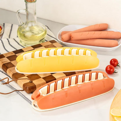 Hot Dog Slicing Tool Stainless Steel Hot Dog Slicer for Perfect Cuts Yellow | Great for Grilling, Air Fryer, Oven & Microwave – Fun BBQ Kitchen Tool