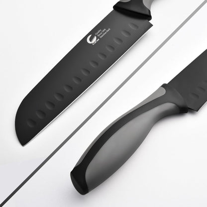 Kitchen Knife, 3-Pcs Black Knives Set with Multifunctional Kitchen Scissors, 6'' Santoku and 4'' Paring Knife for Chef Paring Cutting Slicing Dishwasher Safe (Anti-Slip Handle)