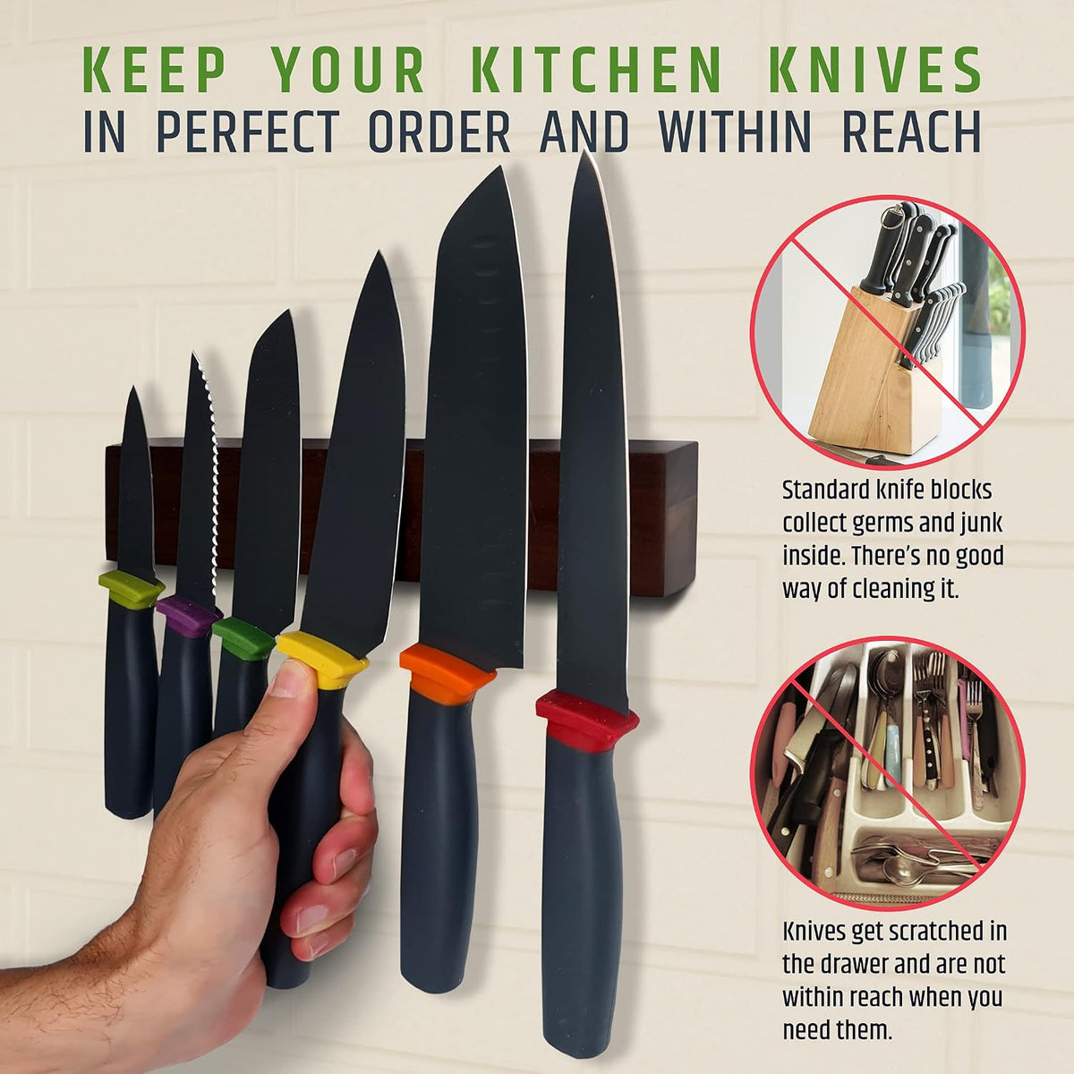Premium Dark Walnut Wood Magnetic Knife Holder for Wall | 16 Inch | Upgraded Version | Professional Wooden Magnetic Knife Strip - Space-Saving Knife Rack/Knife Bar With Powerful Magnetic Pull Force