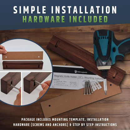 Premium Dark Walnut Wood Magnetic Knife Holder for Wall | 16 Inch | Upgraded Version | Professional Wooden Magnetic Knife Strip - Space-Saving Knife Rack/Knife Bar With Powerful Magnetic Pull Force