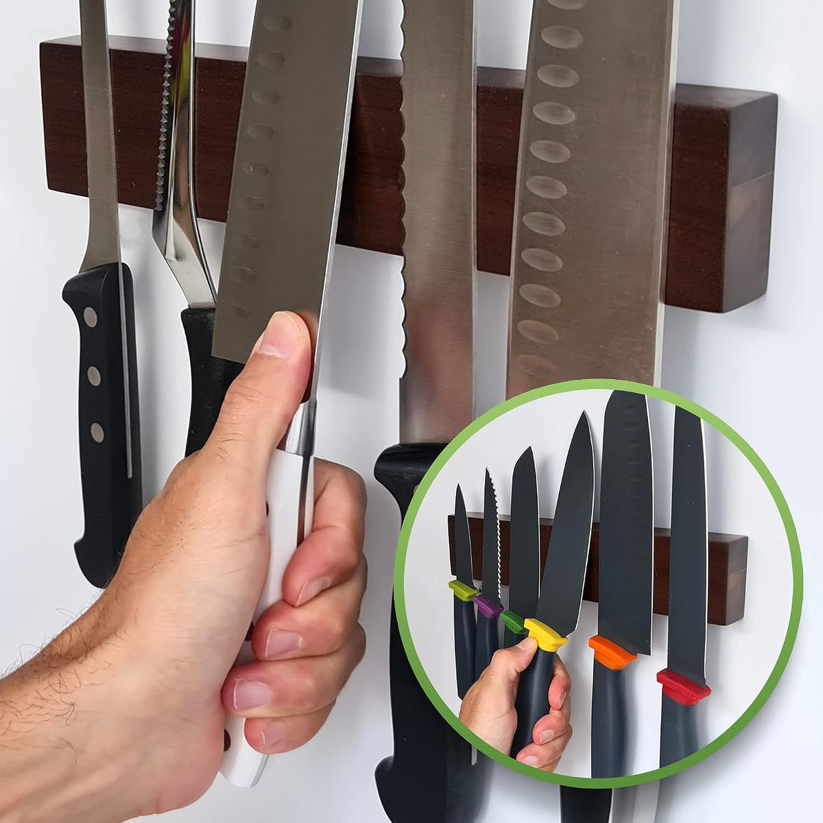 Premium Dark Walnut Wood Magnetic Knife Holder for Wall | 16 Inch | Upgraded Version | Professional Wooden Magnetic Knife Strip - Space-Saving Knife Rack/Knife Bar With Powerful Magnetic Pull Force