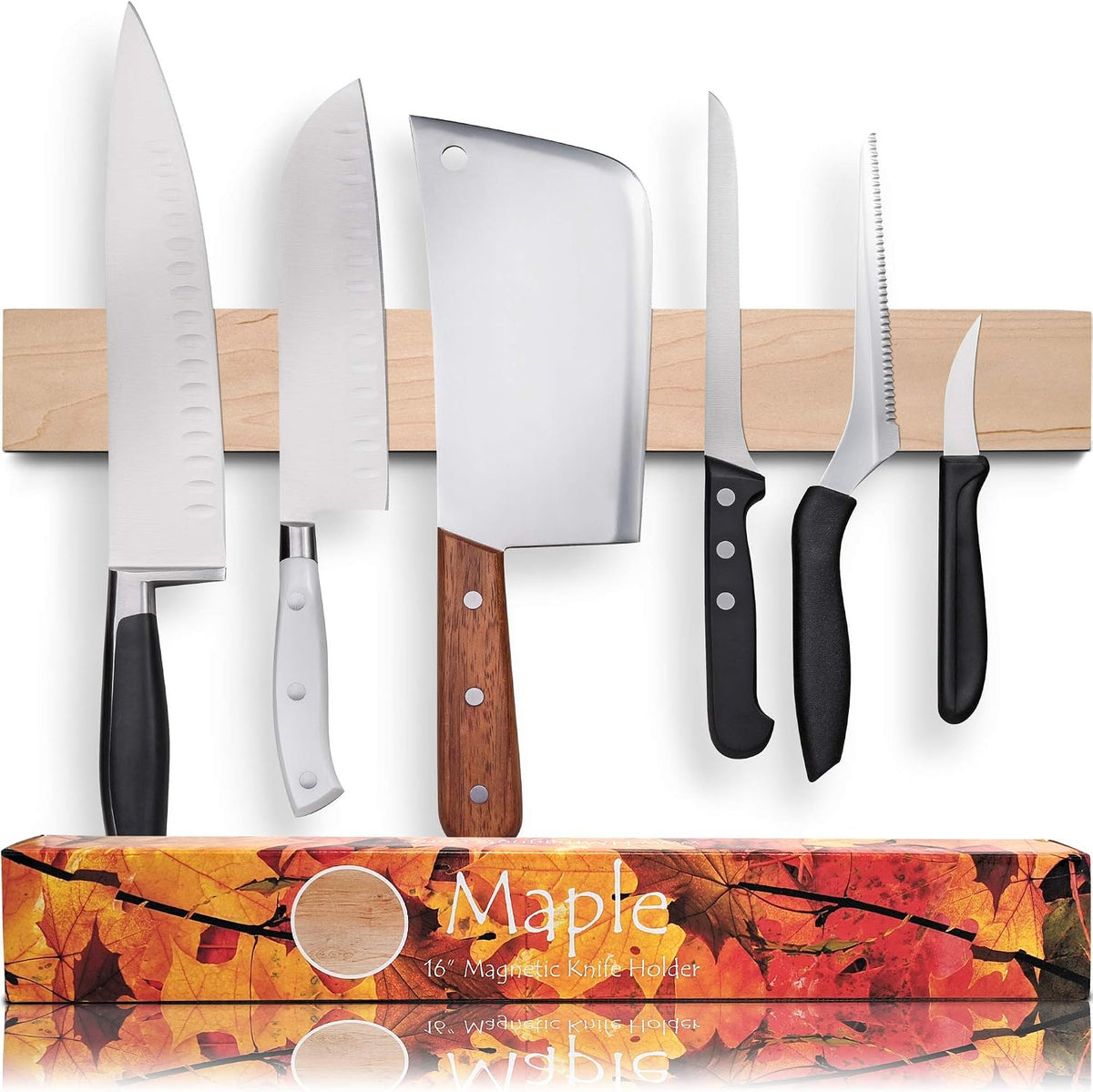 Premium Dark Walnut Wood Magnetic Knife Holder for Wall | 16 Inch | Upgraded Version | Professional Wooden Magnetic Knife Strip - Space-Saving Knife Rack/Knife Bar With Powerful Magnetic Pull Force