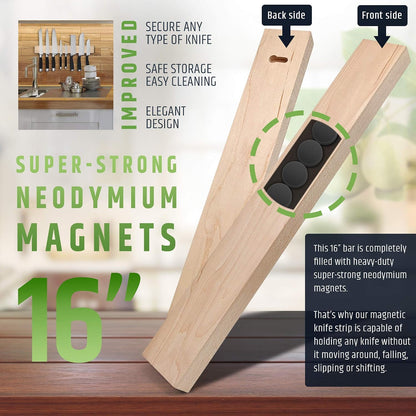 Premium Dark Walnut Wood Magnetic Knife Holder for Wall | 16 Inch | Upgraded Version | Professional Wooden Magnetic Knife Strip - Space-Saving Knife Rack/Knife Bar With Powerful Magnetic Pull Force