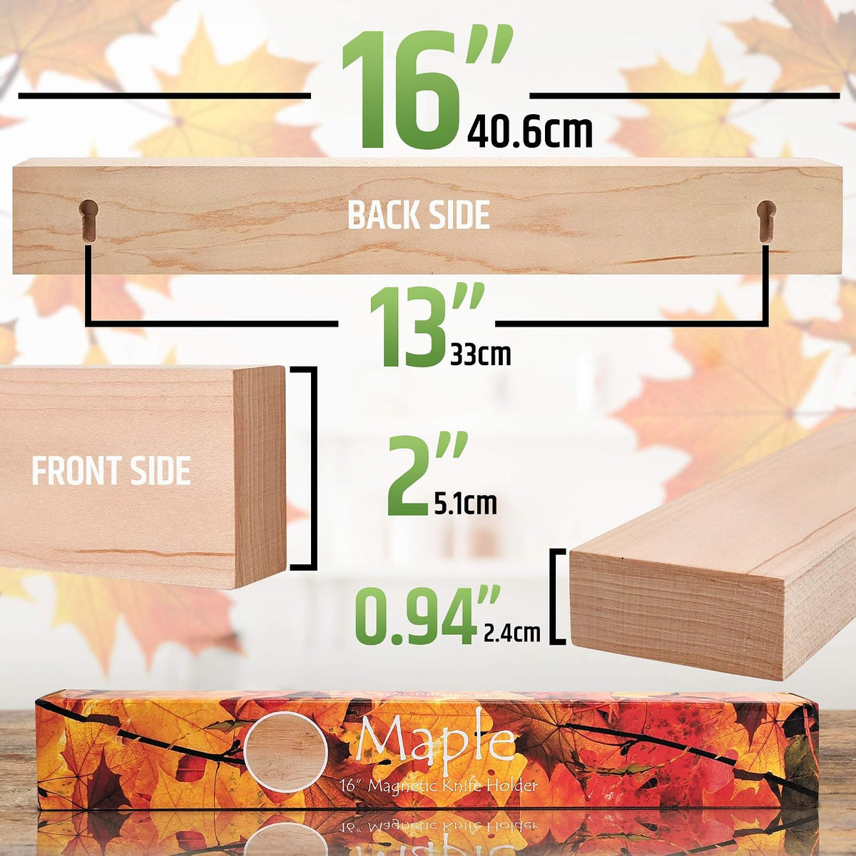 Premium Dark Walnut Wood Magnetic Knife Holder for Wall | 16 Inch | Upgraded Version | Professional Wooden Magnetic Knife Strip - Space-Saving Knife Rack/Knife Bar With Powerful Magnetic Pull Force