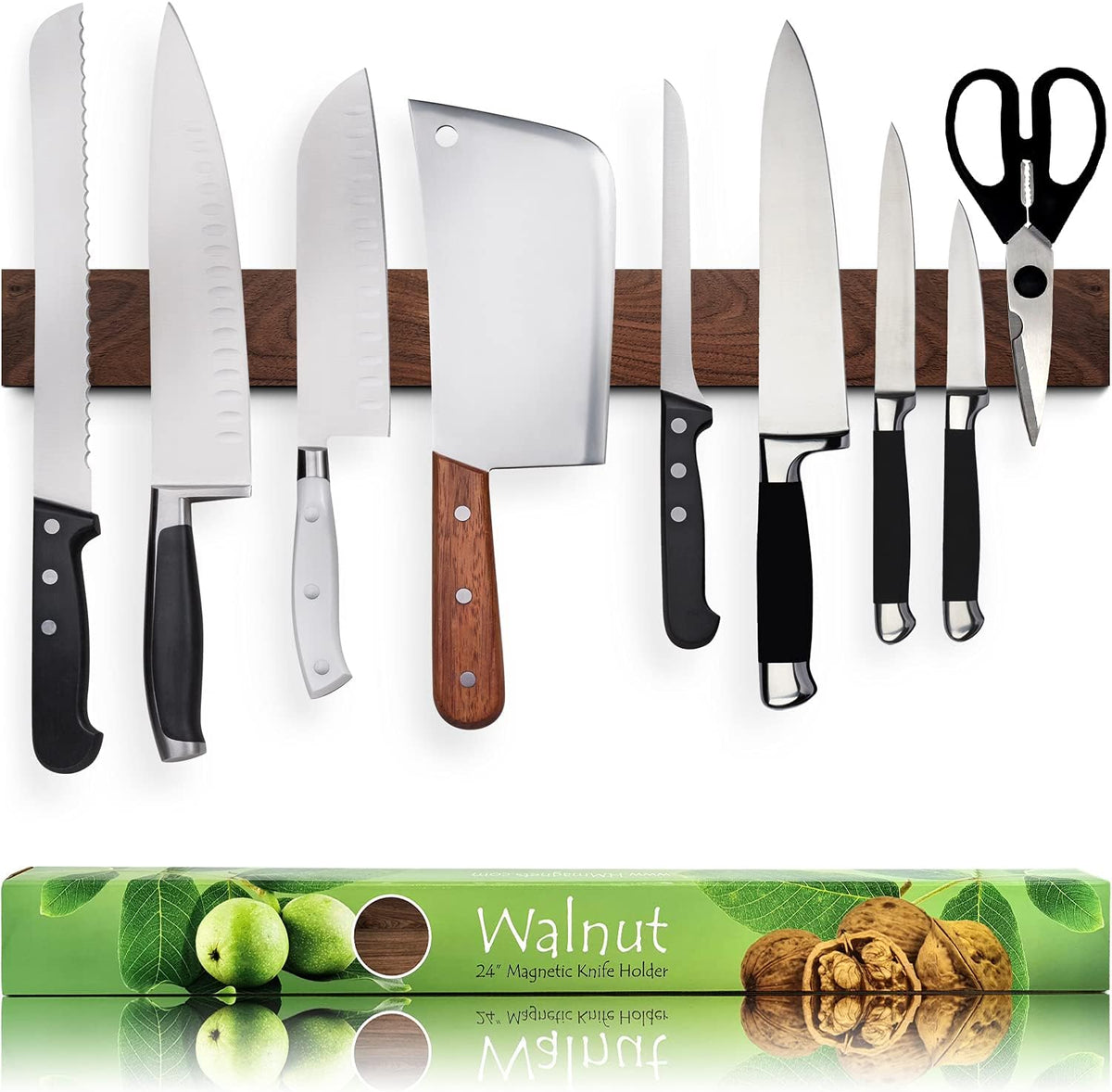 Premium Dark Walnut Wood Magnetic Knife Holder for Wall | 16 Inch | Upgraded Version | Professional Wooden Magnetic Knife Strip - Space-Saving Knife Rack/Knife Bar With Powerful Magnetic Pull Force