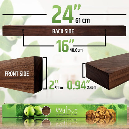 Premium Dark Walnut Wood Magnetic Knife Holder for Wall | 16 Inch | Upgraded Version | Professional Wooden Magnetic Knife Strip - Space-Saving Knife Rack/Knife Bar With Powerful Magnetic Pull Force