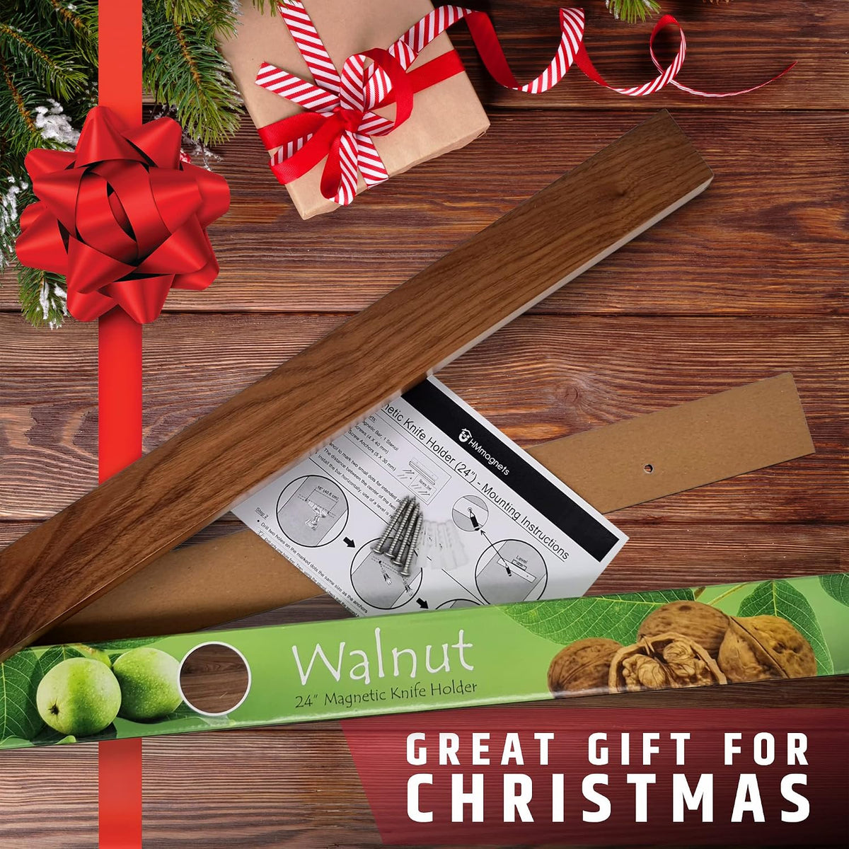 Premium Dark Walnut Wood Magnetic Knife Holder for Wall | 16 Inch | Upgraded Version | Professional Wooden Magnetic Knife Strip - Space-Saving Knife Rack/Knife Bar With Powerful Magnetic Pull Force