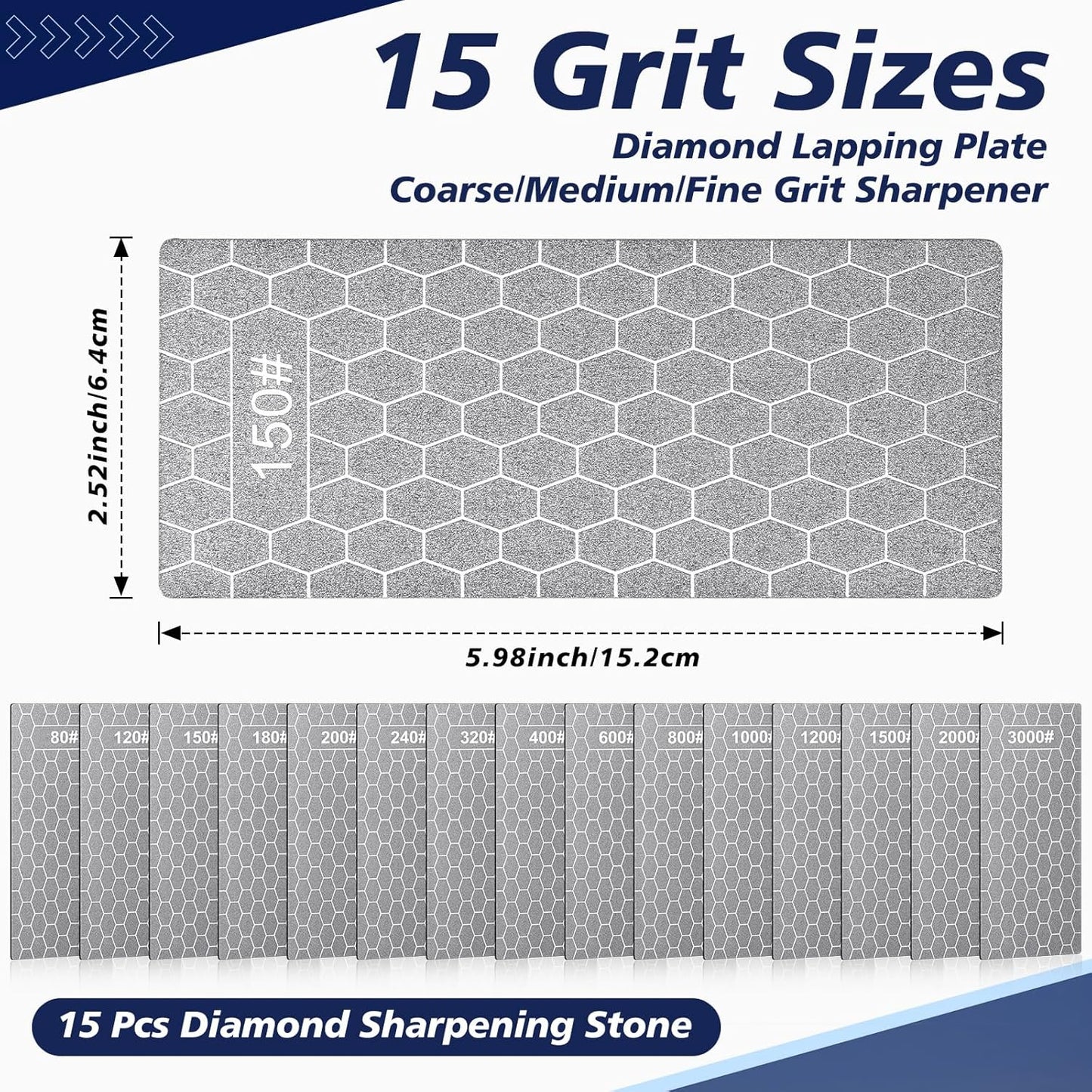 15 Pcs Diamond Sharpening Stone, Diamond Lapping Plate with Extra Fine/medium/coarse Plate and Non-slip Base 80/120/150/180/200/240/320/400/600/800/1000/1200/1500/2000/3000 Grit