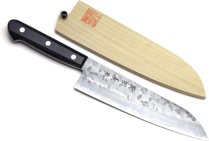 Yoshihiro Stainless Clad Nashiji Ginsan High Carbon Stain Resistant Steel Santoku Multipurpose Knife (7'' (180mm) & Saya)