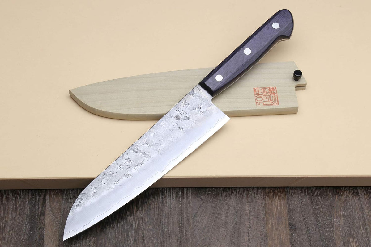 Yoshihiro Stainless Clad Nashiji Ginsan High Carbon Stain Resistant Steel Santoku Multipurpose Knife (7'' (180mm) & Saya)
