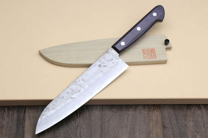 Yoshihiro Stainless Clad Nashiji Ginsan High Carbon Stain Resistant Steel Santoku Multipurpose Knife (7'' (180mm) & Saya)