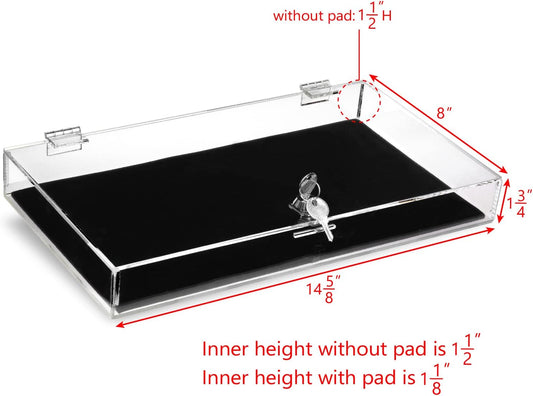 2 Pcs Set Premium Acrylic Locking Jewelry Display Case with Removable Black Luxurious MDF Velvet Pad, Pocket Knife Acrylic Collection Display Case