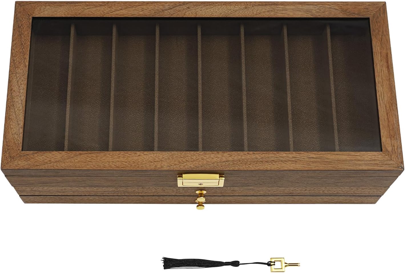 2-Tier Pocket Knife Display Case, 17 Compartments Pocket Knife Case with Glass Lid & Drawer, Knife Cases for Collections, Pocket Knife Storage for Men Gift (Walnut Color)
