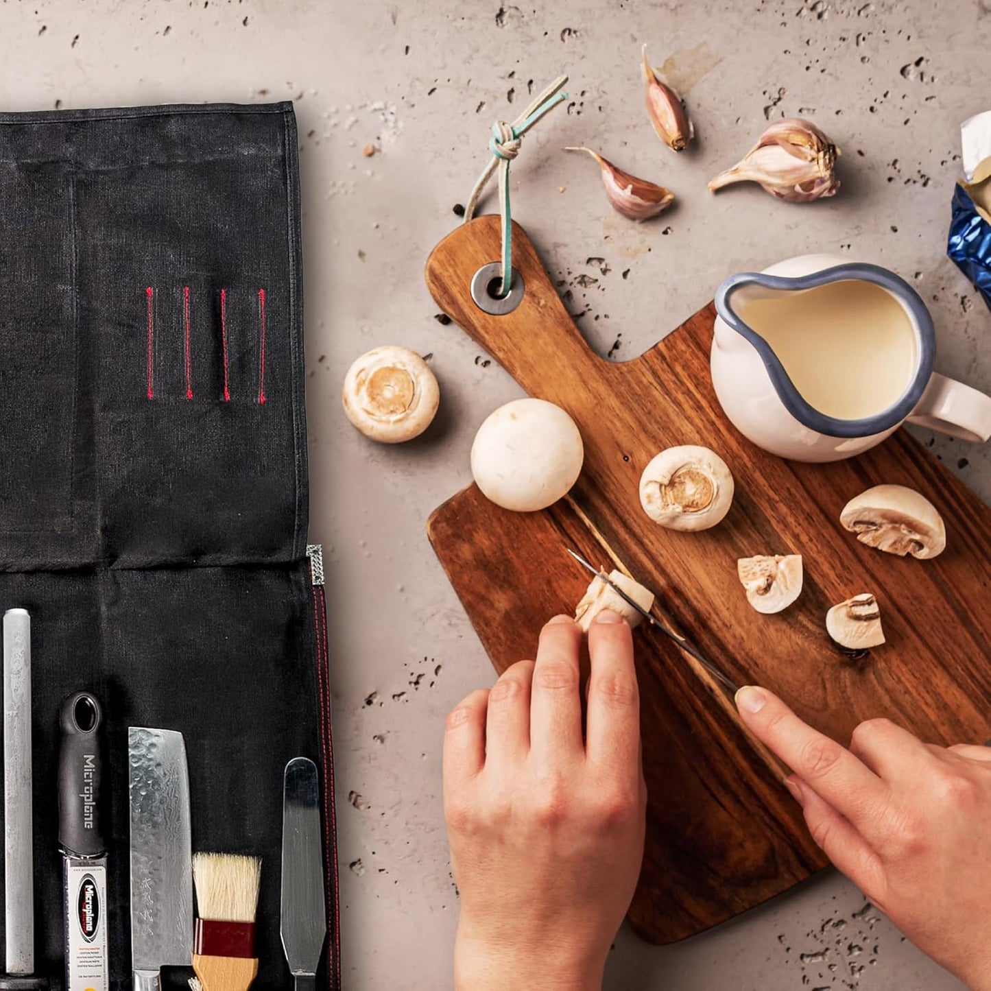 Chef Knife Bag for 10 Knives & Utensils - Waxed Canvas & Vegan Leather - Travel Knife Case with Straps - Professional Chef Roll Bag