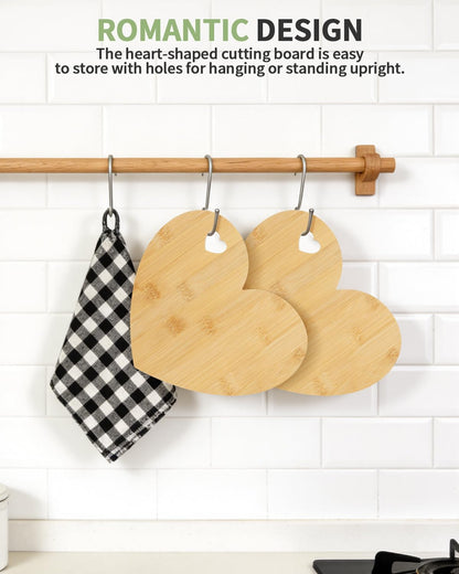 4 Set Bridal Baby Shower Favor, Heart Shape Charcuterie Board, Small Cheese Board with Knife and Fork, Small Bamboo Heart Cutting Board for Guest Bridal Baby Shower Prize Wedding Birthday Valentines