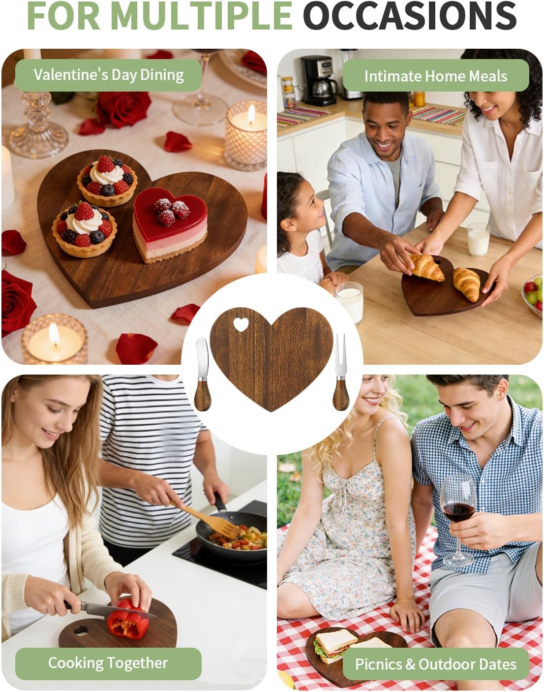 4 Set Bridal Baby Shower Favor, Heart Shape Charcuterie Board, Small Cheese Board with Knife and Fork, Small Bamboo Heart Cutting Board for Guest Bridal Baby Shower Prize Wedding Birthday Valentines