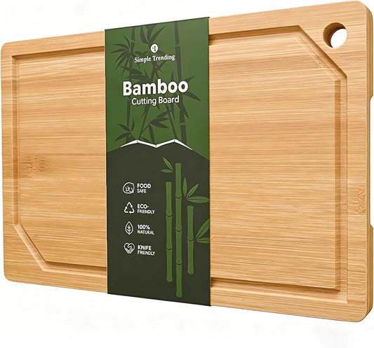 Bamboo Cutting Boards, Durable Cutting Boards for Kitchen with Deep Juice Grooves and Handles, Chopping Boardfor Meat, Vegetables and Fruits, 15"x10",Natural