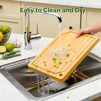 Bamboo Cutting Boards, Durable Cutting Boards for Kitchen with Deep Juice Grooves and Handles, Chopping Boardfor Meat, Vegetables and Fruits, 15"x10",Natural