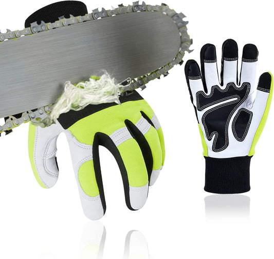 ... 1Pair Chainsaw Gloves, 12-Layer Chainsaw Protection on Left Hand Back,Goat leather Work Gloves, Mechanic Gloves