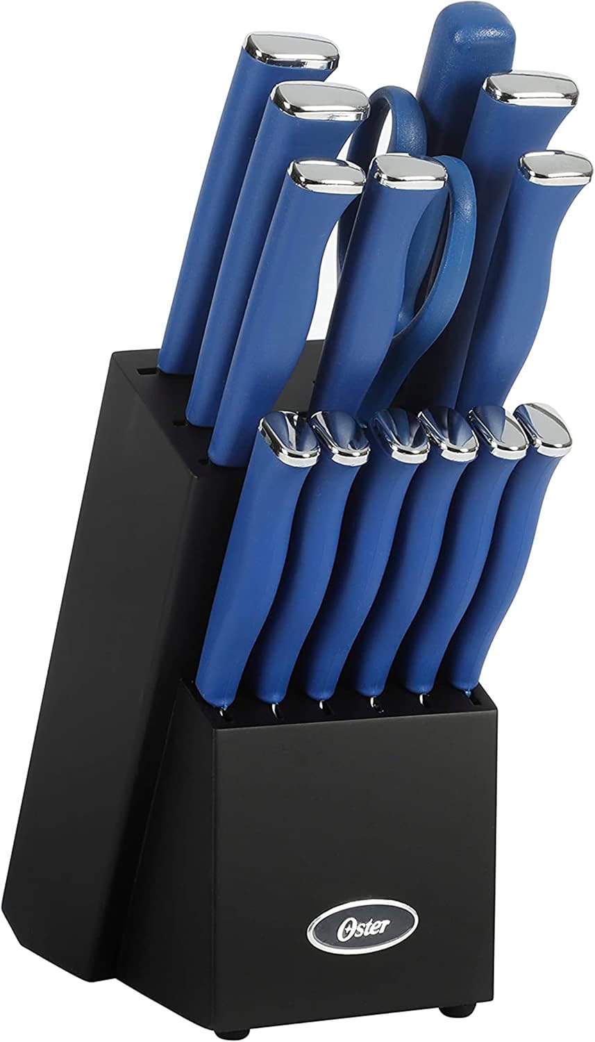 Langmore 15-Piece Stainless Steel Cutlery Knife Block Set with Classic Blue Handles – Full Kitchen Knife Set in Black Storage Box