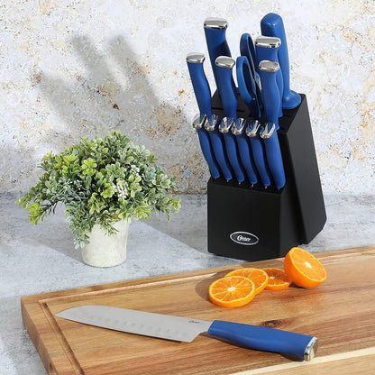 Langmore 15-Piece Stainless Steel Cutlery Knife Block Set with Classic Blue Handles – Full Kitchen Knife Set in Black Storage Box