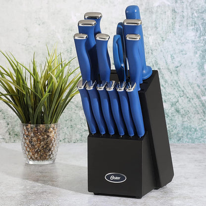 Langmore 15-Piece Stainless Steel Cutlery Knife Block Set with Classic Blue Handles – Full Kitchen Knife Set in Black Storage Box