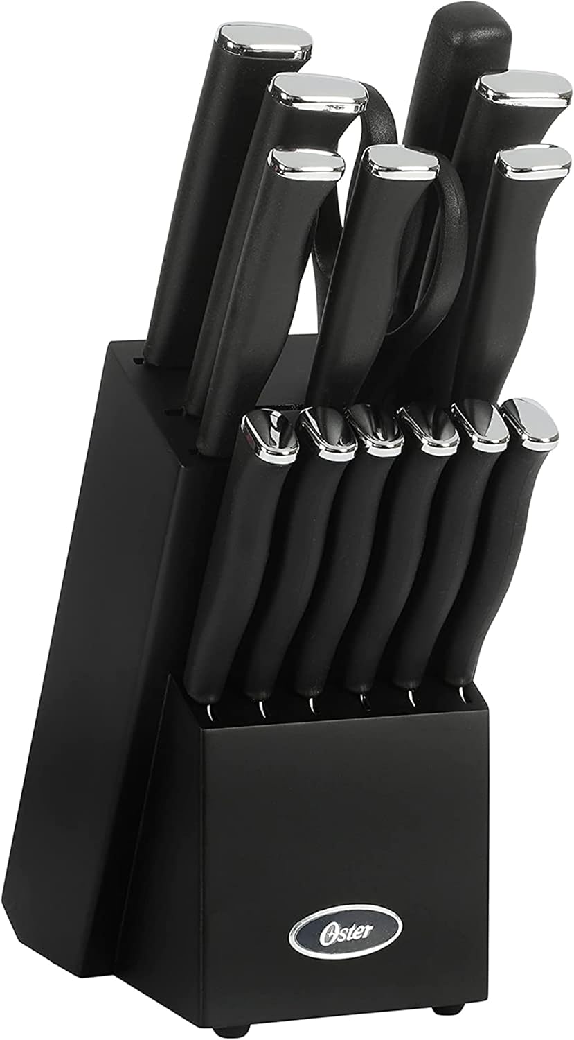 Langmore 15-Piece Stainless Steel Cutlery Knife Block Set with Classic Blue Handles – Full Kitchen Knife Set in Black Storage Box