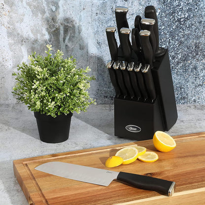 Langmore 15-Piece Stainless Steel Cutlery Knife Block Set with Classic Blue Handles – Full Kitchen Knife Set in Black Storage Box