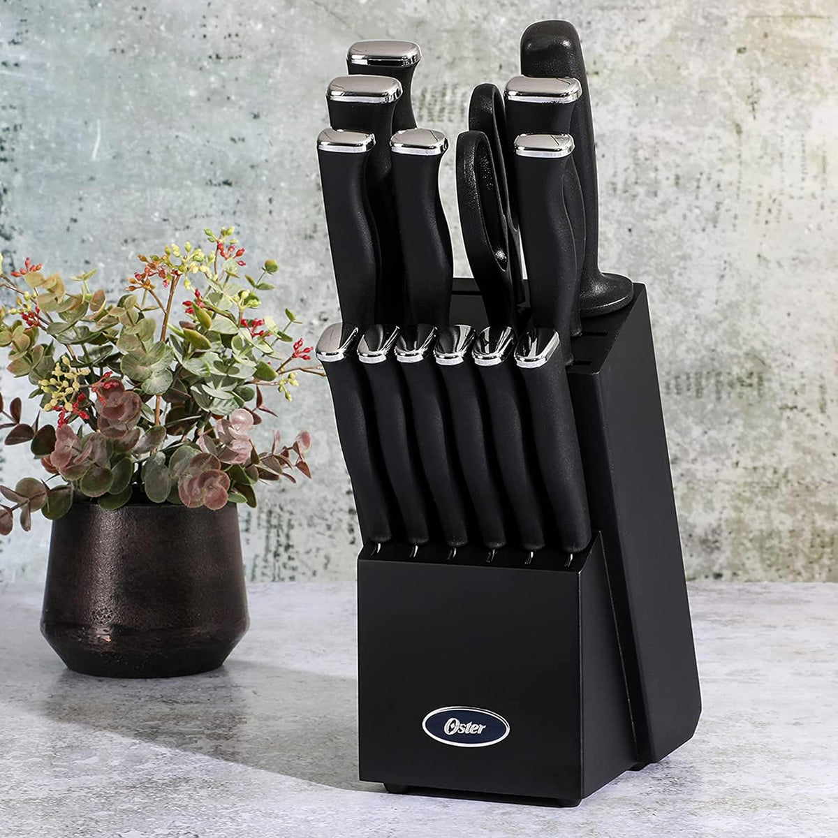 Langmore 15-Piece Stainless Steel Cutlery Knife Block Set with Classic Blue Handles – Full Kitchen Knife Set in Black Storage Box