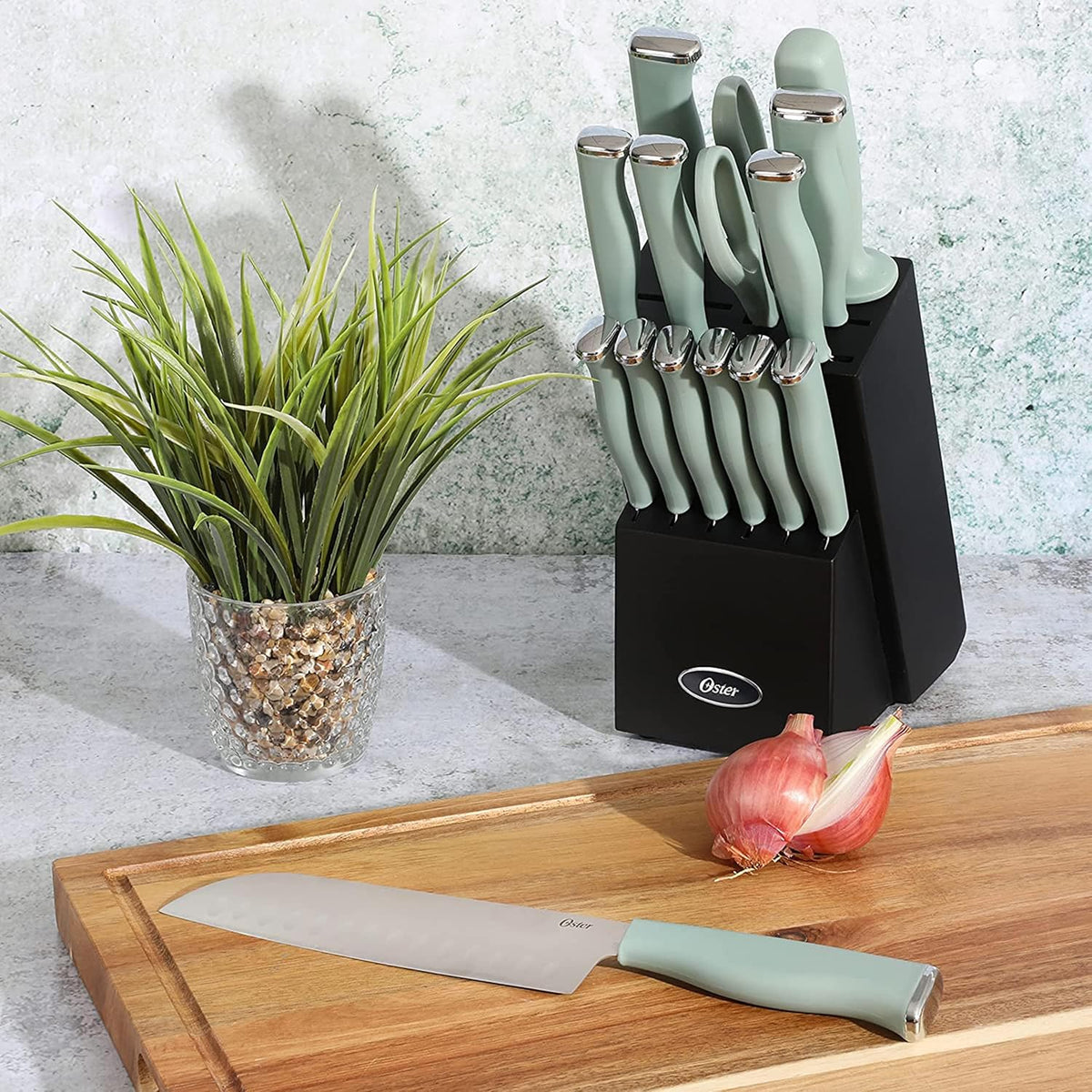 Langmore 15-Piece Stainless Steel Cutlery Knife Block Set with Classic Blue Handles – Full Kitchen Knife Set in Black Storage Box