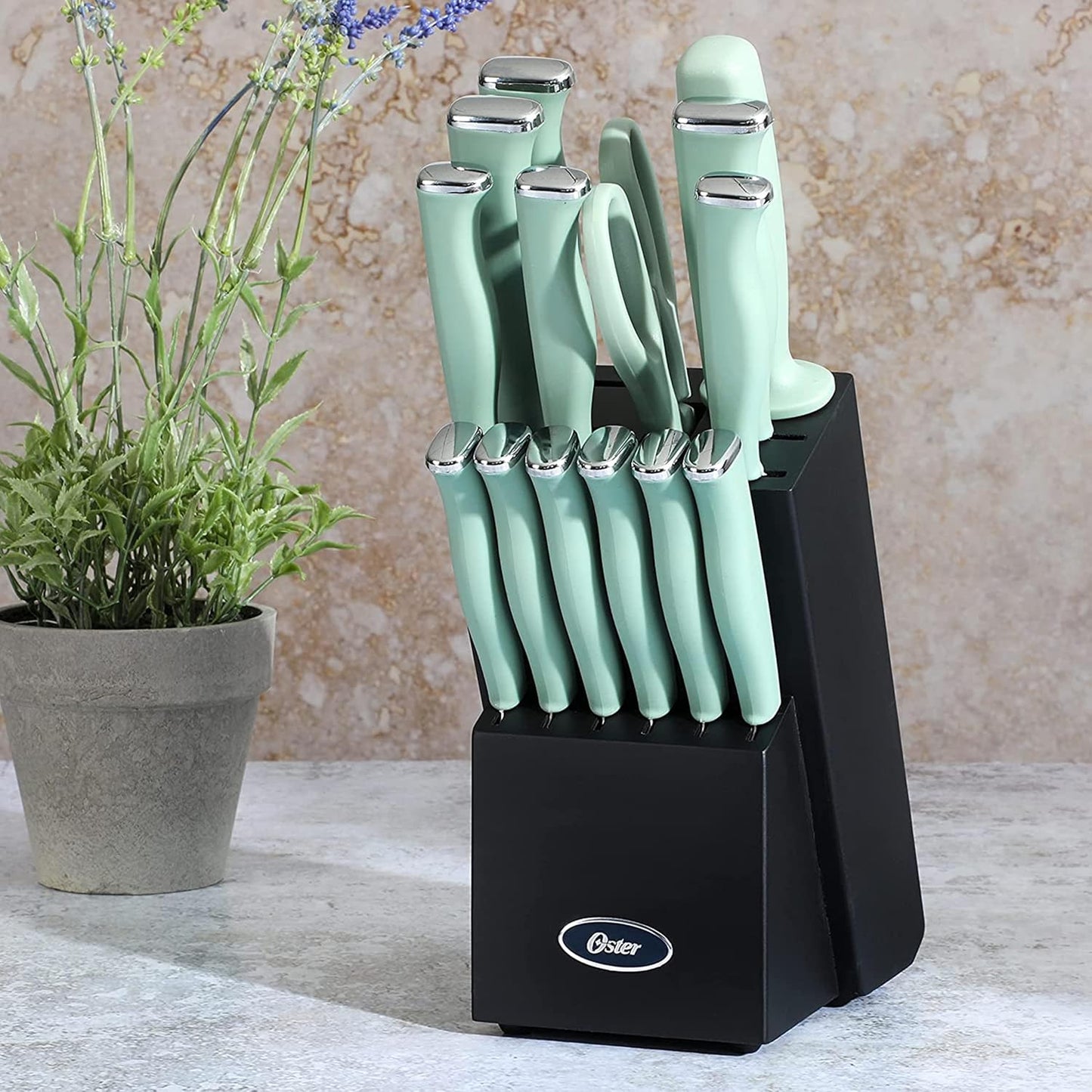 Langmore 15-Piece Stainless Steel Cutlery Knife Block Set with Classic Blue Handles – Full Kitchen Knife Set in Black Storage Box
