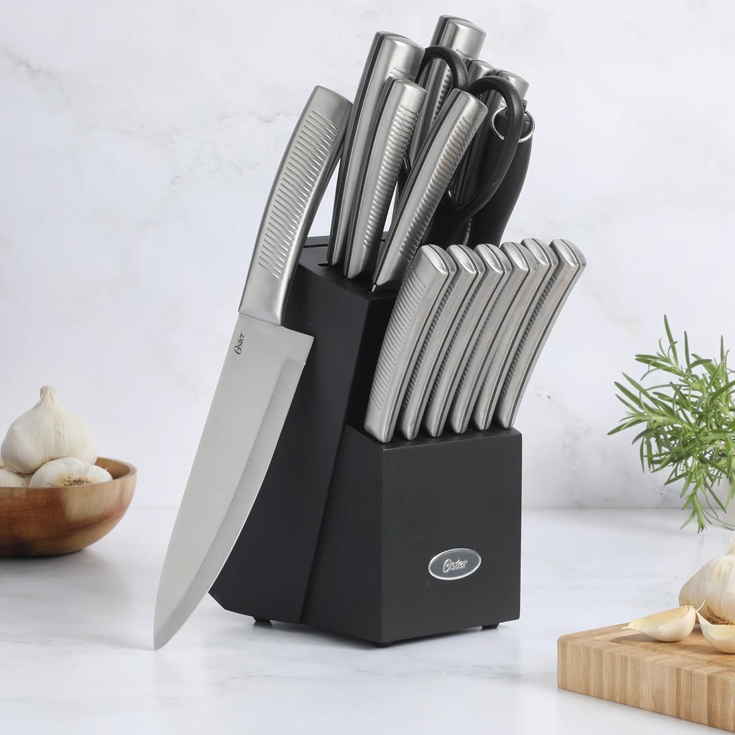 Langmore 15-Piece Stainless Steel Cutlery Knife Block Set with Classic Blue Handles – Full Kitchen Knife Set in Black Storage Box