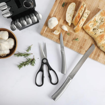 Langmore 15-Piece Stainless Steel Cutlery Knife Block Set with Classic Blue Handles – Full Kitchen Knife Set in Black Storage Box
