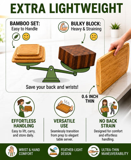Luxury XL Bamboo Cutting Board Set of 3 with Vertical Grain Strength Technology - Extra Large Wood Cutting Boards for Kitchen and Lightweight Chopping Board Set - Replacements for Life